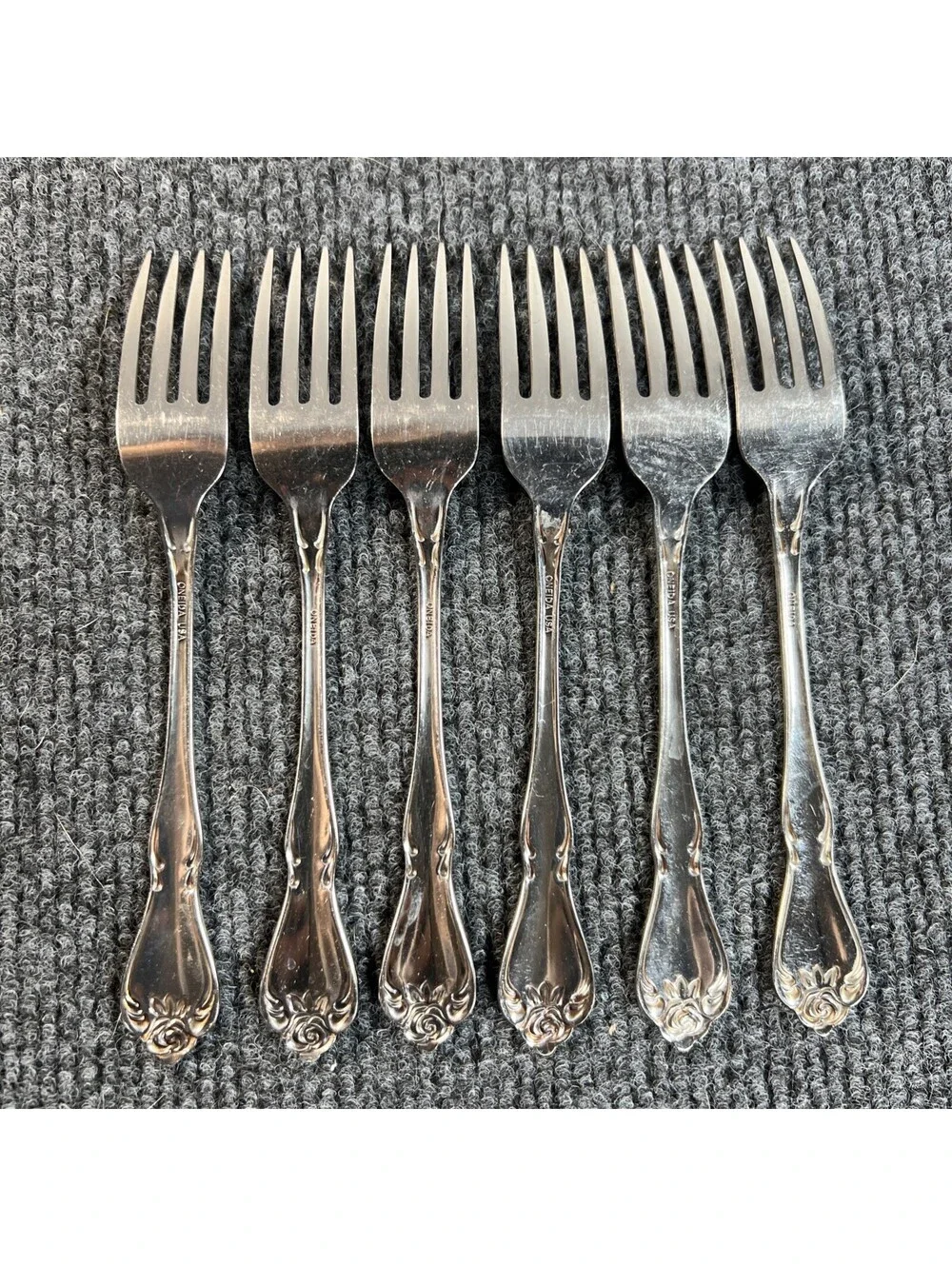Oneida Stainless Flatware Celebrity Floral Rose 6 PCs 6.5 Inch Salad Forks